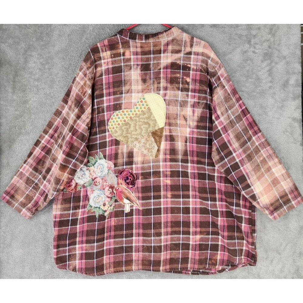 Mainstreet Blues Shirt Womens 3X Multicolor Bleached Flannel Patchwork Vintage - Picture 2 of 10